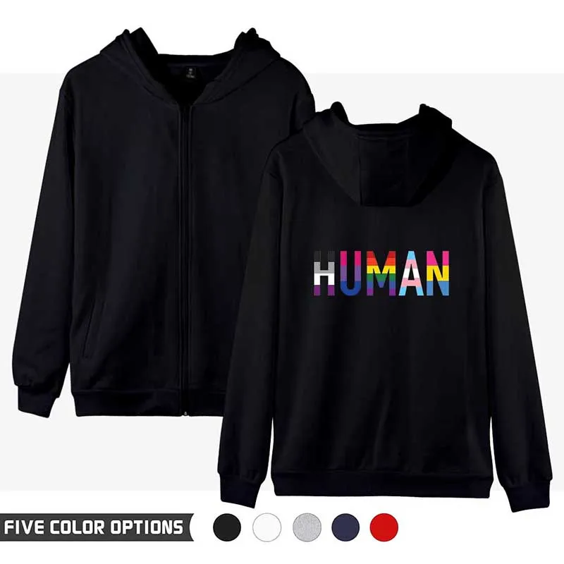 

Human Love Wins LGBT Rainbow Lesbians Gays Fashion Men Women Zipper Long Sleeve Pocket Harajuku Hoodies Jackets Sweatshirts Tops