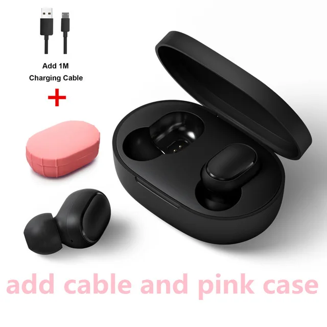 GB Pink case cable Оригинальные Xiaomi Redmi AirDots настоящие беспроводные Bluetooth наушники V5.0 шумоподавление наушники с зарядной коробкой - Цвет: GB Pink case cable