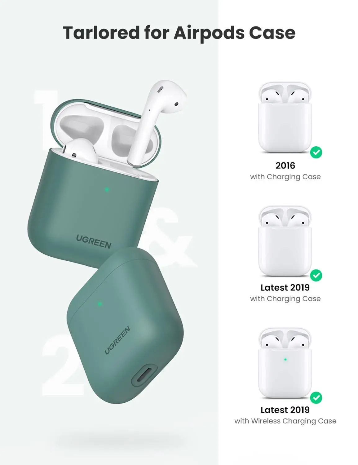 Чехол UGREEN для Airpods защитный чехол черный зеленый ультратонкий Ударопрочный