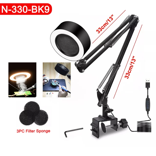 NEWACALOX Adjustable Welding Exhaust Smoking Apparatus with USB 3 Colors LED Light Smoking Device Air Filter Fan for Soldering Long Smoking Device
