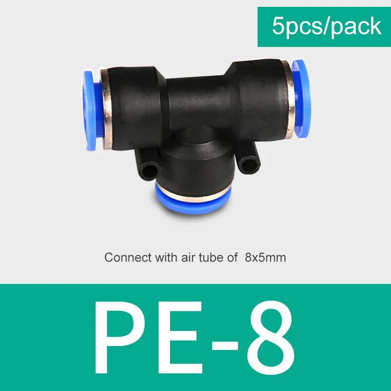 ELECALL 5 шт. пневматические фитинги для пальцев, искусственные бриллианты, Т-образный 3-сторонний выход пуш-ап нить быстрый разъем воздушный на обратной стороне обеспечивает удобство штепсельной вилки PE05/PE4/PE6/PE8/PE10/PE12/PE16 - Цвет: PE-8