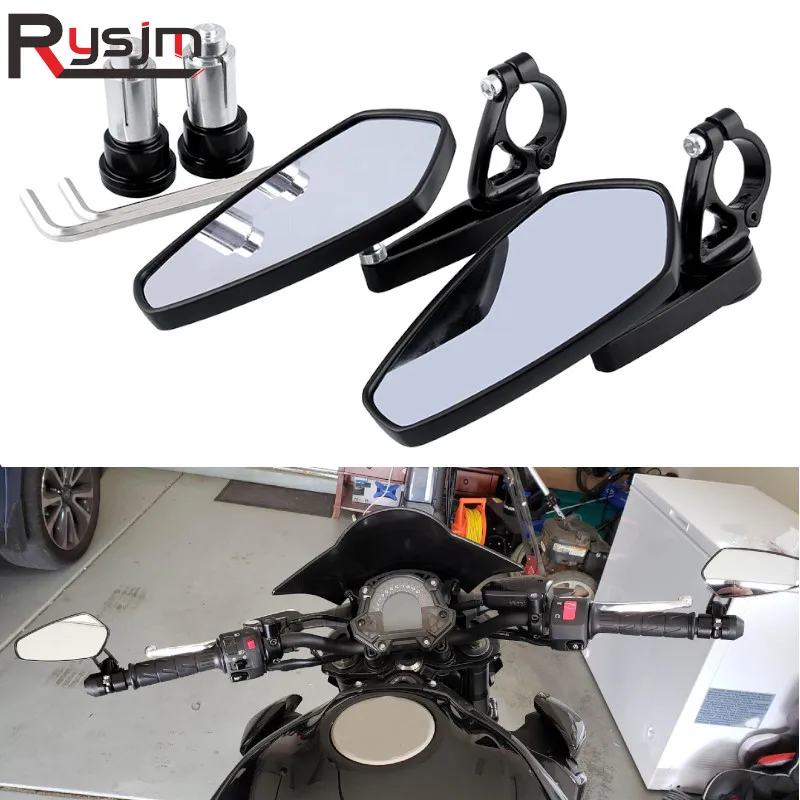 1 Pair Motorcycle Aluminum 7/8" 22mm Bar End Side Rearview Mirror For
