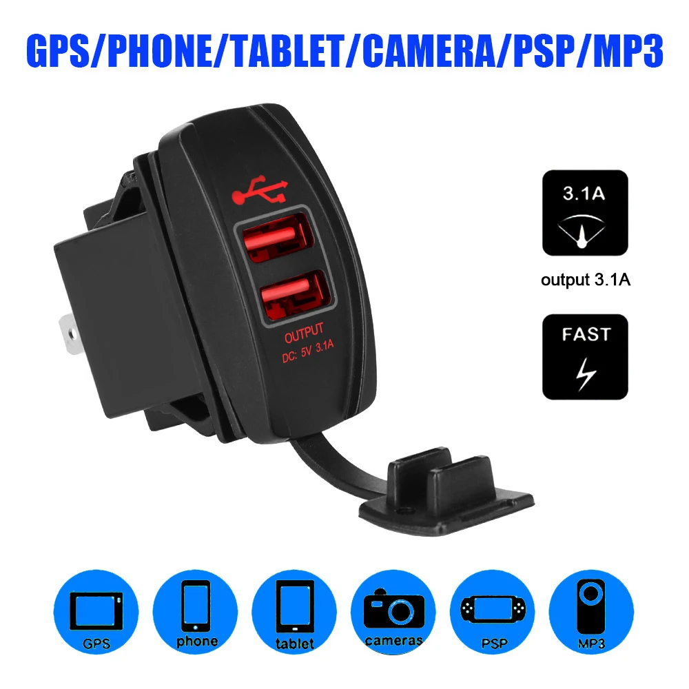 Adaptador automático para coche, cargador de coche impermeable, 3,1a, LED, puertos USB duales, cargador de a prueba polvo|Adaptador de corriente| - AliExpress