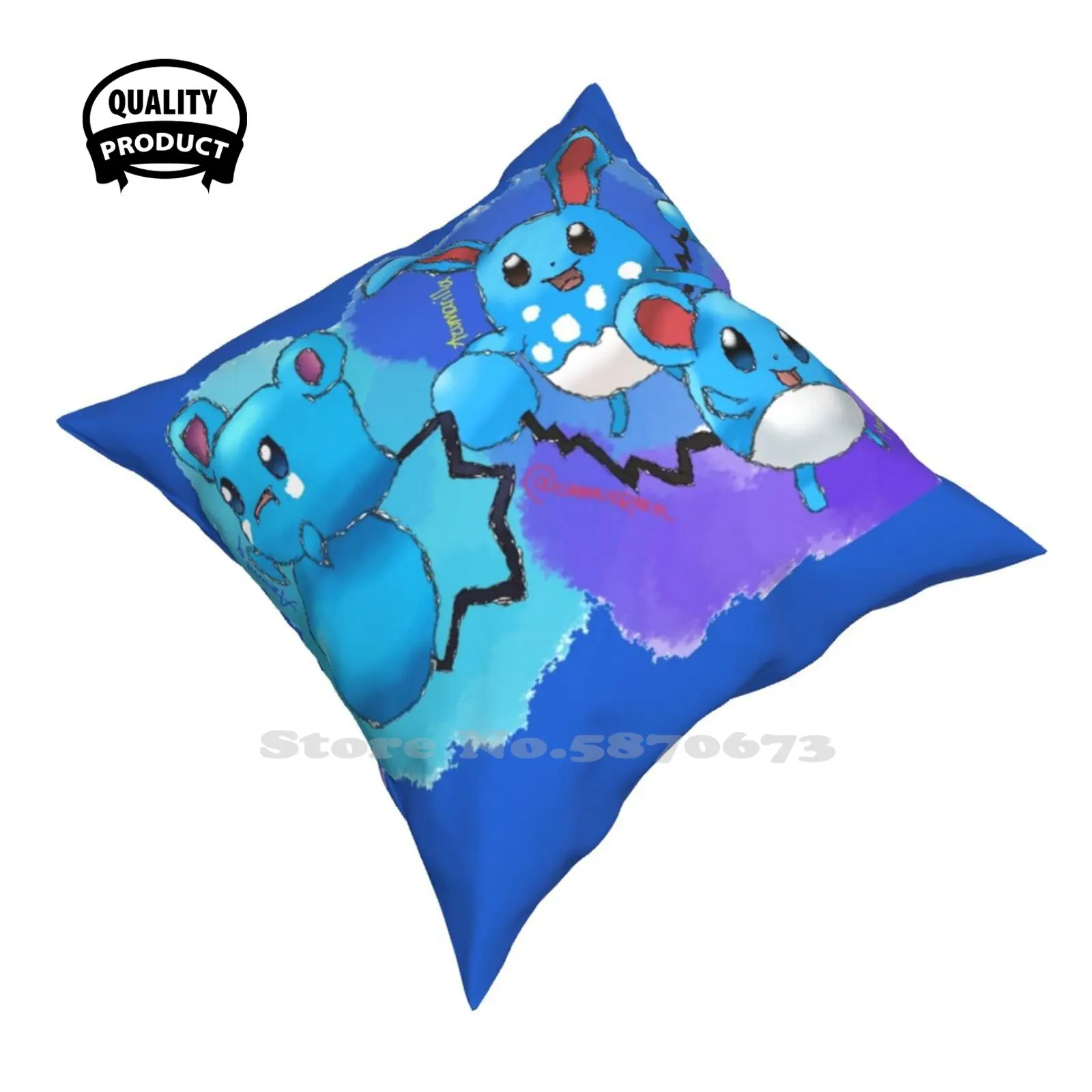 Azurill Marill & Azumarill Funny Cute Decor Square Federa Sun And Moon Sun Moon Azurill Marill Azumarill Lunala Solgaleo