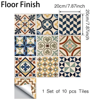 

10pcs PVC Vintage Moroccan Self-adhesiv E Bath Kitchen Wall Floor Stair Tile Stickers Non-slip