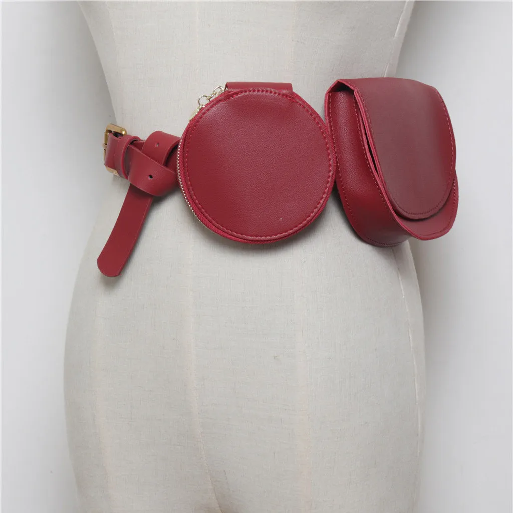 Женская однотонная поясная сумка из 2 предметов, модная кожаная поясная сумка, комплект из 2 предметов, винтажная Женская поясная сумка