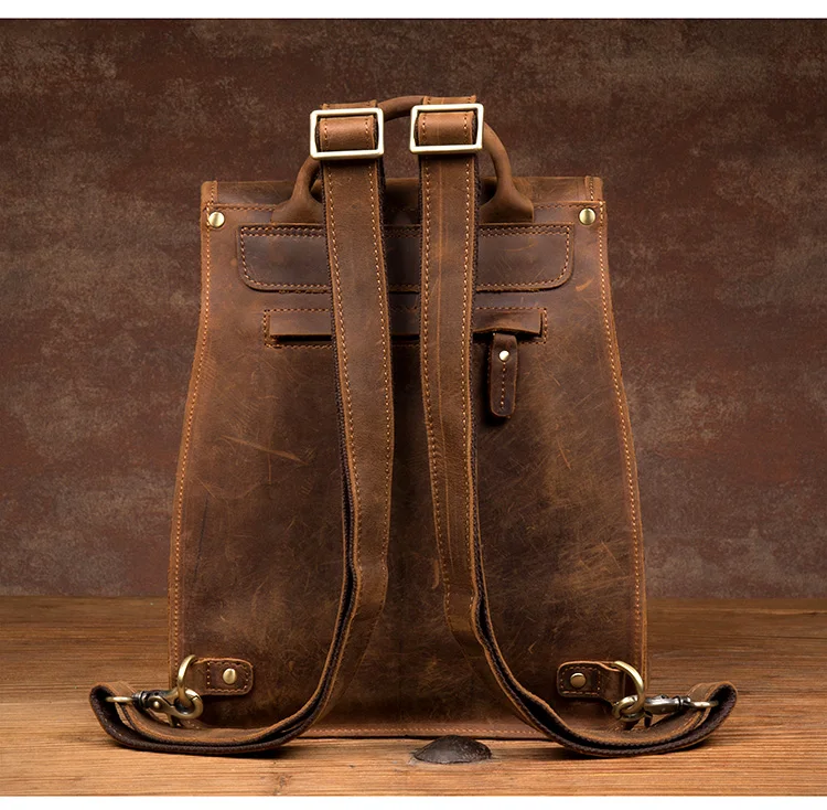Rückansicht des Woosir Damen-Rucksacks aus braunem Leder