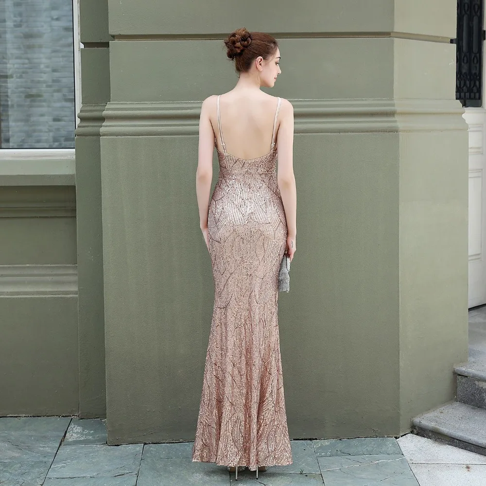 Gold Sequins Spaghetti Strap Deep V Neck Backless Open Slit Luxury Party Dresses For Women 2020 Fashion Elegant Night Club Dress (35)