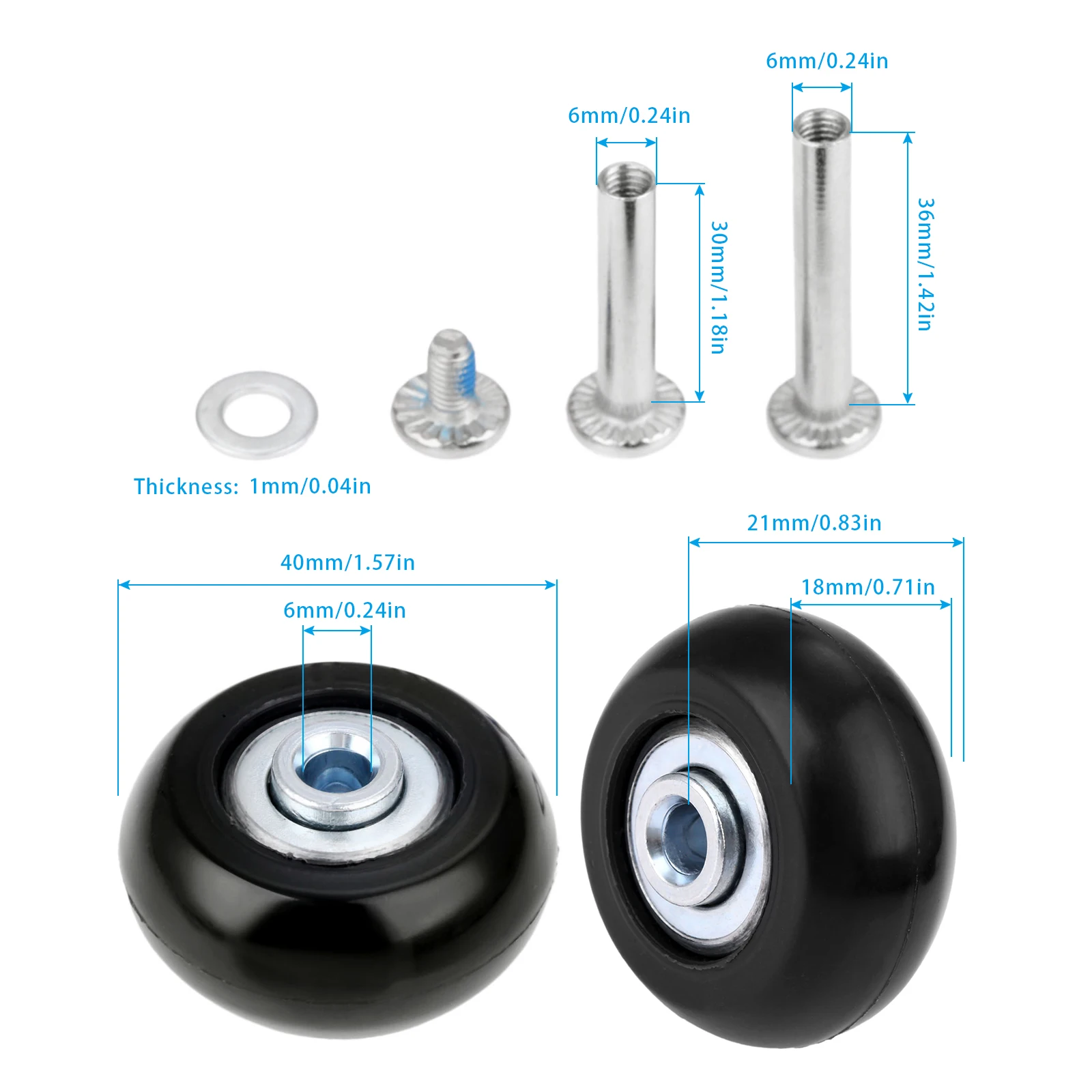 40x18 mm 2x чемодан на колесиках, чемодан на колесиках, сменные колеса, Прямая с фабрики, оси Deluxe Repair Tool, ролики OD40mm - Цвет: 40x18 mm