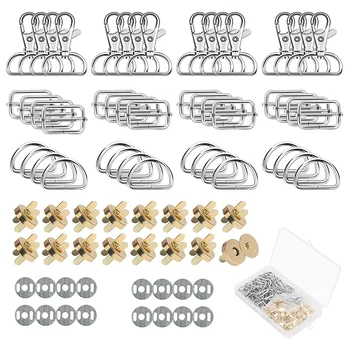 

64 Pcs Swivel Snap Hooks netic Buttons Metal D Ring Slide Buckle for DIY Handicraft Handbag Accessory(Golden)