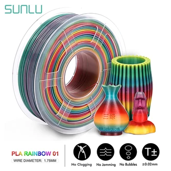 

SUNLU Rainbow PLA Filament 1.75MM 1KG Colorful PLA Filament Dimension Accuracy +/-0.02mm New Arrival 3D Printer Material