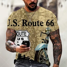 Camiseta holgada 3D para hombre, camiseta grande con diseño de motocicleta route 66, tendencia de moda, novedad de verano 2021