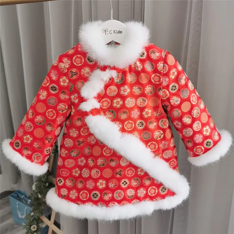 

Winter Toddler Girls Princess Dress Kids Baby Party Wedding long Sleeve Cheongsam Chinese Style baby clothes