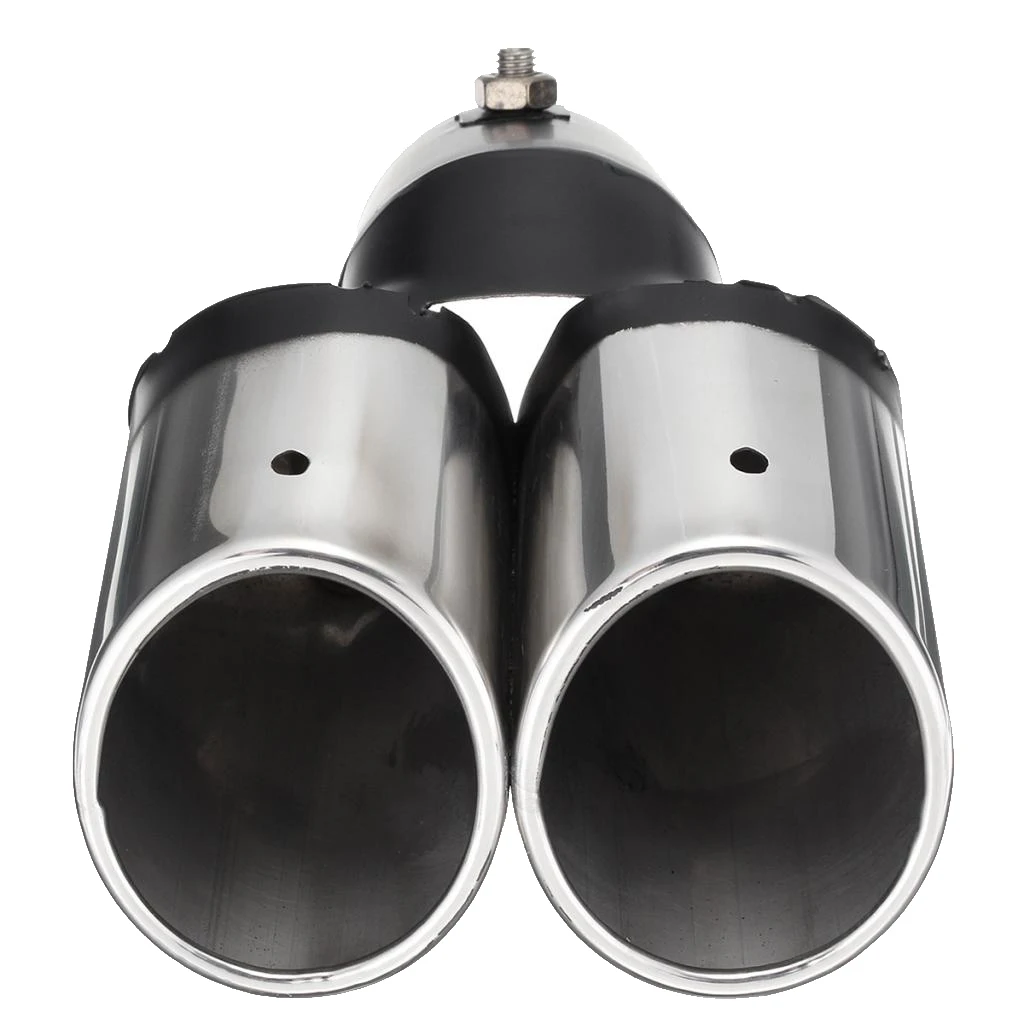 CAR REAR CURVED GUAL EXHUAST MUFFLER PIPE TRIM TIPS CHROME TAIL DURABLE