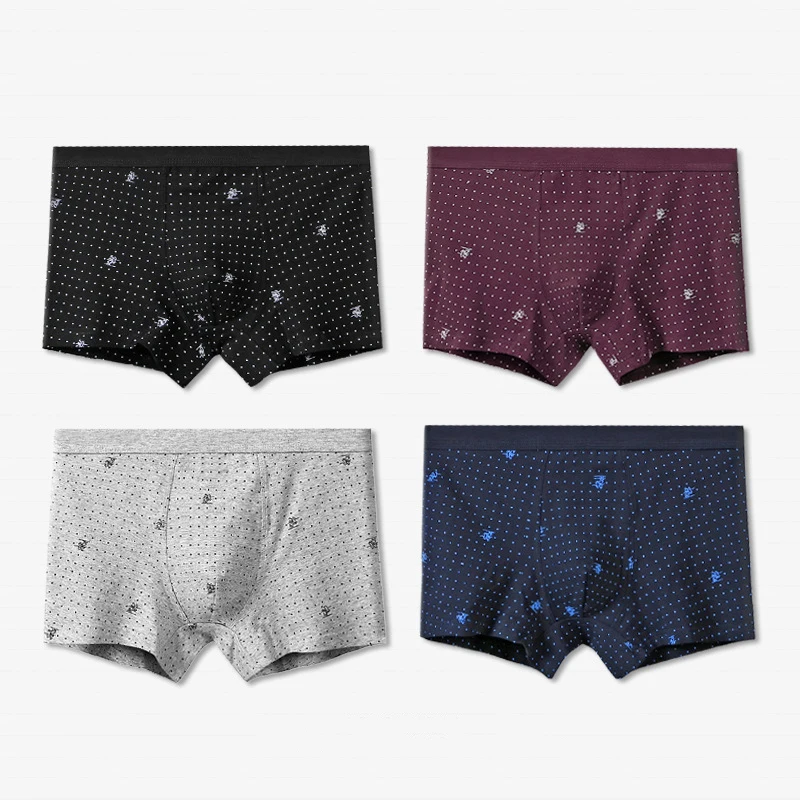 4 Pcs Men's Boxers Underwear High Quality Cotton Sexy Textile Printing Panties Athletic Briefs Large size Underpants Wholesale