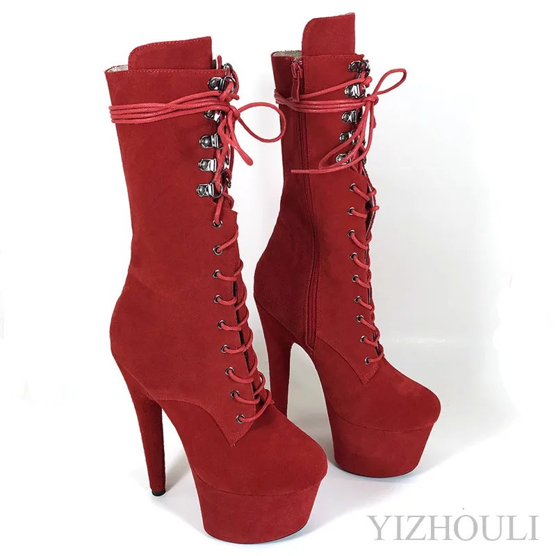 

The latest 15 cm / 6 inch pole-dancing shoes, Burgundy platform boots, ankle ankle boots on the catwalk