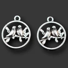 

10pcs Silver Plated Birds on Branches Pendants Vintage Necklace Bracelet Metal Accessories DIY Charms For Jewelry Crafts Finding