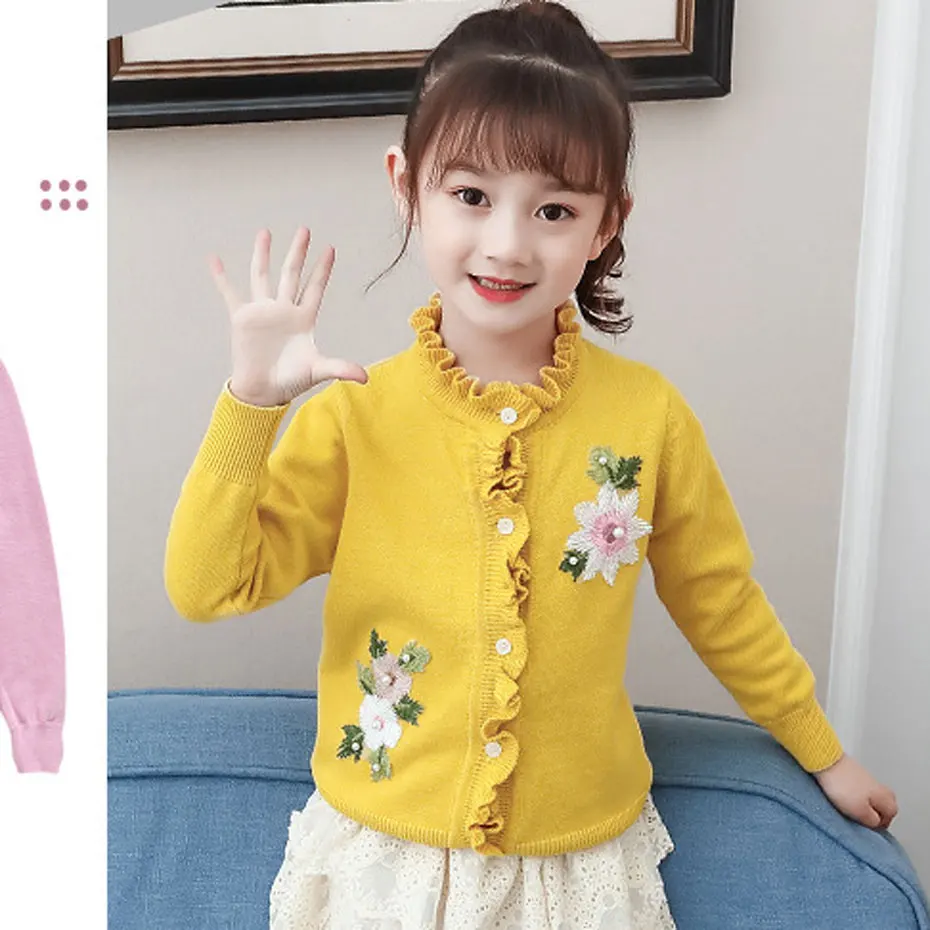 

Girls Cardigan Flower Embroidery Girls Jumper Fashion Ruffle Kids Jumper Casual Winter Warm Cardigan For Girls Christmas Gift