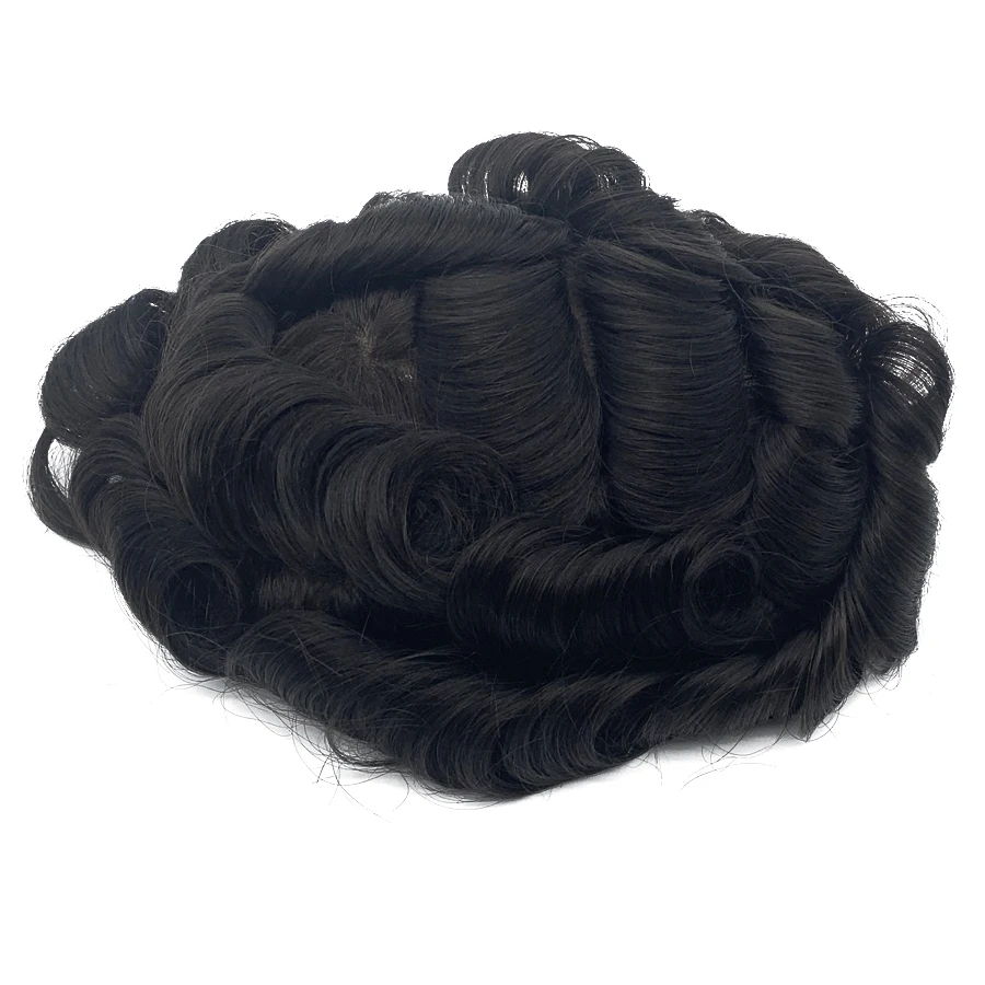 Full Swiss Lace 8x10 Hair System Replacement 100% Human Remy Hair Toupee For Men Wig Units Bleached Knots