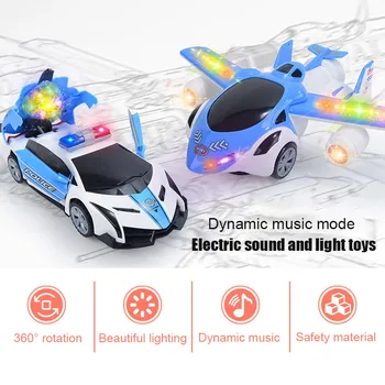 

Electric Transforming Toy Stunt Car Rotating Aircraft with Colorful Lights Music Hot Sales
