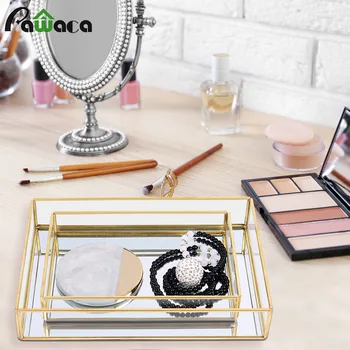 

Glass Jewelry Showcase Clear Tray Decor Organizer Dresser Makeup Tray Cosmetic Storage Box Clear Jewelry Box Cosmetic Display