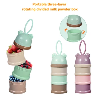 

3 layers Baby Food Storage Box Essential portable rotating milk powder box Snacks Container Kids Cartoon Bear Style Storage Tool