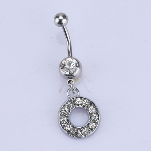 26 letter style Charming Body Piercing Crystal Rhinestone Inlaid Navel Belly Button Ring stainless steel jewelry