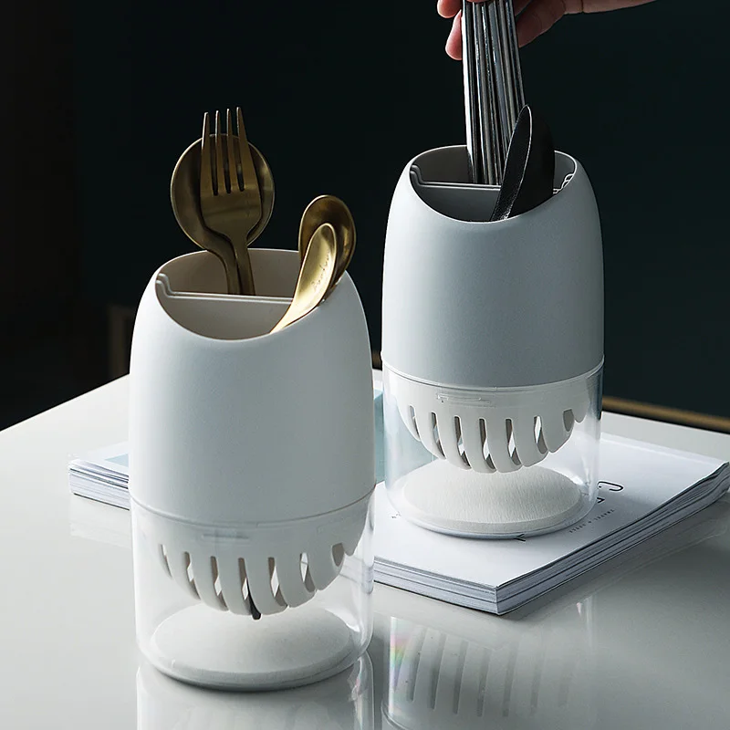 

Thours Chopstick Tube Plastic Kitchen Household Multifunctional Algal Mud Drain Chopsticks Cage Dust Cover Cutlery Storage Box