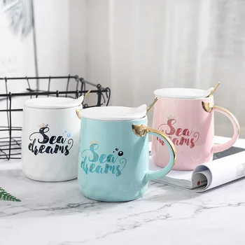 

Creative Brief Ceramic Cup Nordic Coffee Mug with Lid Scoop 450ml Large Capacity Household Milk Breakfast Cups Office Water Mugs