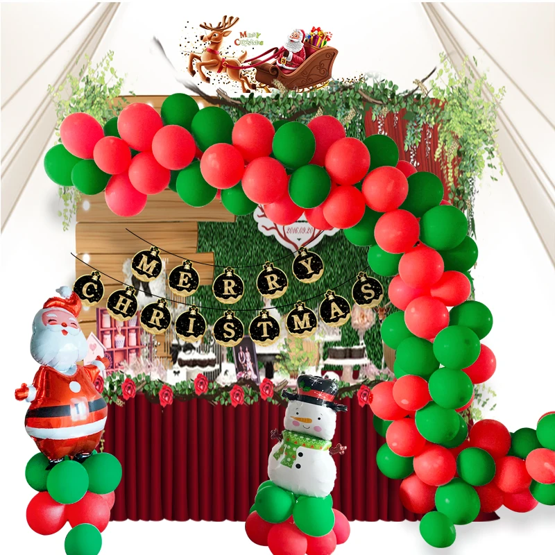 12 Inch Merry Christmas Balloons Latex Foil Santa Claus Snowman Flag-pulling Balloon Set Party Decorations Props | Дом и сад