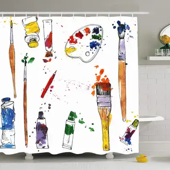 

Shower Curtain Set with Hooks 66x72 Tube Set Materials Paint Spot Drawn Creativity Drawing by Aquarelle Spray Objects Creative