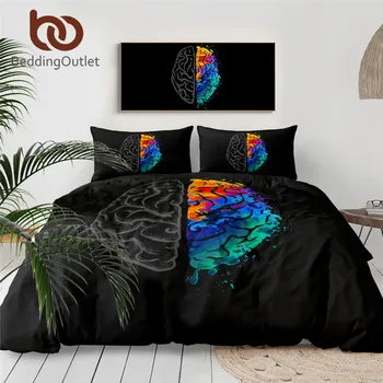 

BeddingOutlet Human Brain Bedding Set Watercolor Duvet Cover Rainbow Colorful Bedclothes Modern Bedspreads 3pcs Dropshipping