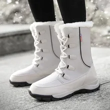 Women Winter Mid Calf Snow Boots Ladies Flat Platform Lace Up Women's Waterproof Warm Furry Plush Woman Casual Female Shoes New