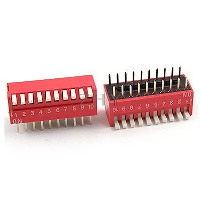 

5 Pcs 2.54mm Pitch 10 Position Slide Type DIP Switch Red