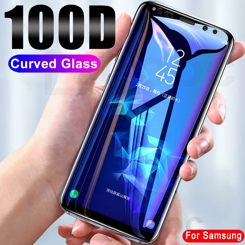 

100D Full Curved Glass on the For Samsung Galaxy Note 8 9 S7 S6 Edge S9 S8 Plus Tempered Screen Protector Glass Protective Film