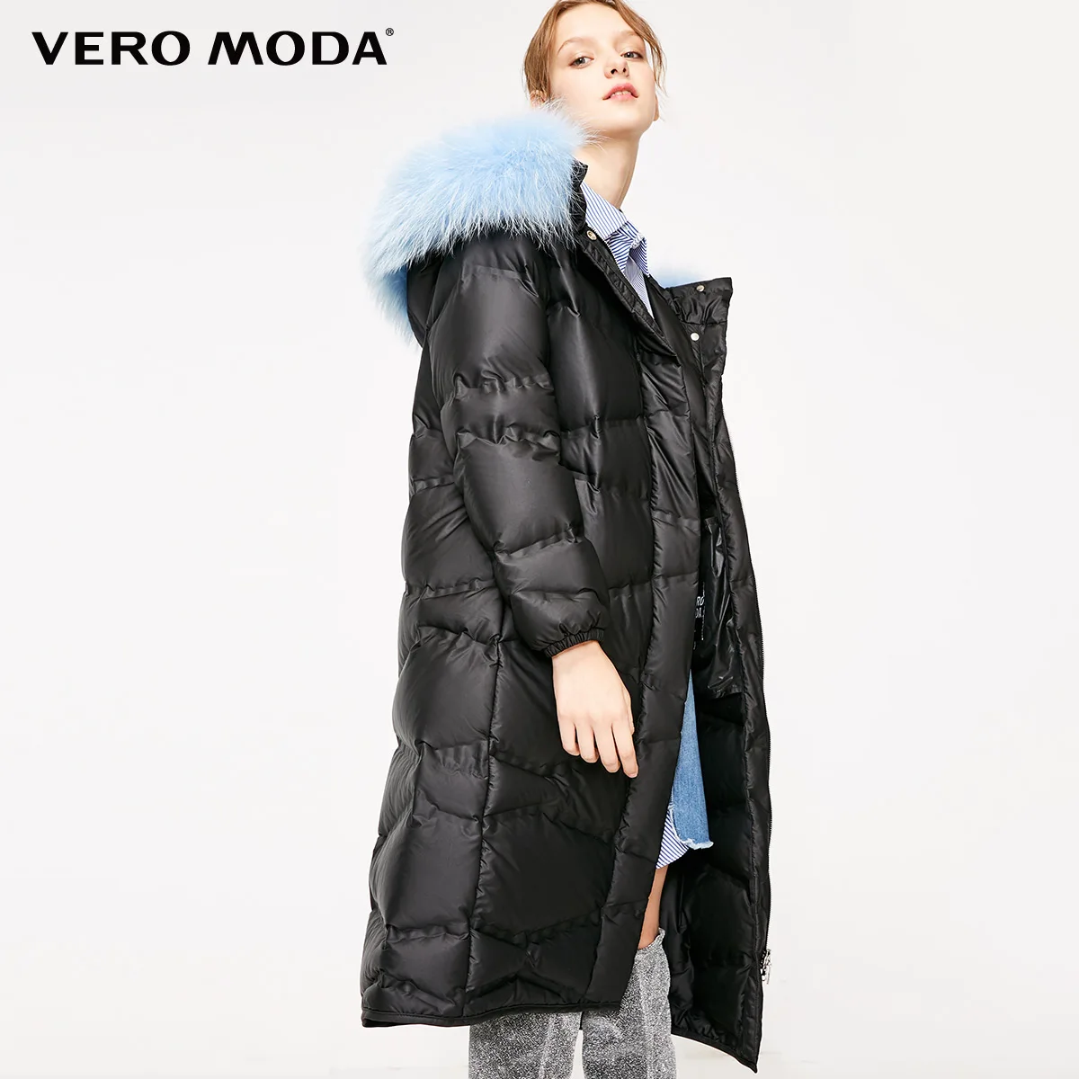 Vero Moda Женский Галстук-ап 80% белый утиный пух бархат меховой воротник съемный длинный пуховик парка пальто | 318412553 - Color: Black