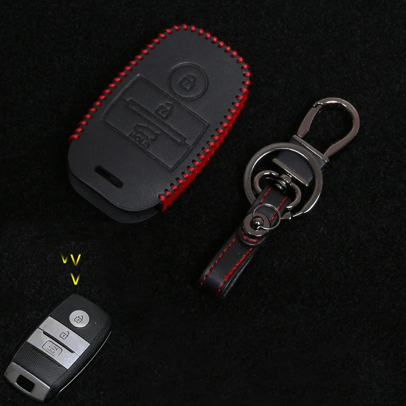 1 button black red Lsrtw2017 Натуральная кожа Автомобильный ключ сумка Стайлинг для Kia K3 Kia Cerato интерьерные молдинги аксессуары 2012 - Название цвета: 1 button black red