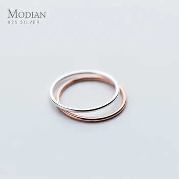 

Modian Classic Rose Gold Color Glossy Minimalist Slim Line Ring for Women Real 925 Sterling Silver Stackable Rings Fine Jewelry