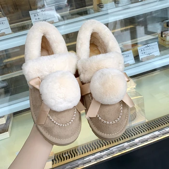 

YeddaMavis Boots Beige Winter Boots Warm Women Snow Boots Women Shoes Korean Wild Womens Shoes Bow Ankle Boots for Women Shoes