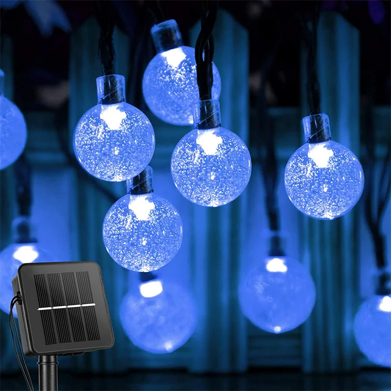 LiyuanQ Solar Outdoor String Lights Crystal Globe Light String 50 LED 32.8 Feet Solar Powered Patio Lights with 8 Lighting Modes Waterproof Lights for Deck Backyard Garden Balcony Porch Wedding Party 