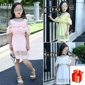

Hot Baby Girl Clothing 2019 Kids Summer Strapless Dress Cotton Hollow Lace Princess Dress Soft Comfortable Evening Dress 5-12Y