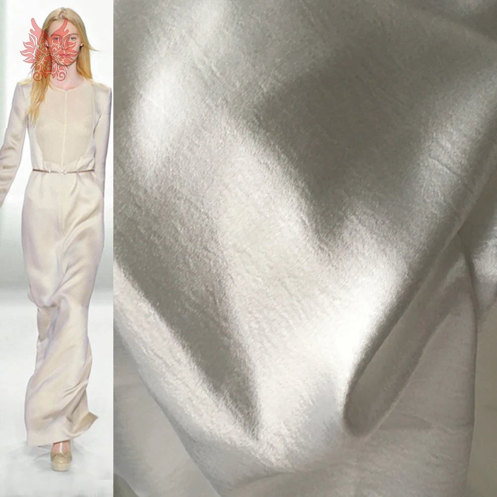 Италия Высокое качество сплошной цвет полиэстер стрейч мятая атласная ткань для осени свадебное платье tecidos tissu Satine SP5874