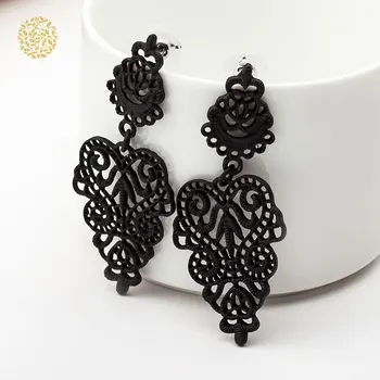 

Stud Earrings Bohemian Openwork Pattern Earrings For Women Brincos Earing Gold Black Color Jewelry Pendientes Gift DWH5