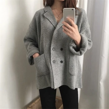

WICCON New 2020 Women's Sweaters Autumn Winter Korean Style Knitted Buttons Pockets Cardigans Vintage Wild Knitwear Thick