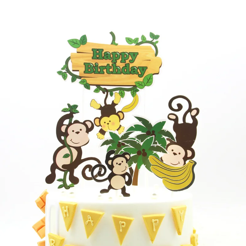 1 шт. милые топперы для торта на день рождения лесные животные Тигры белка модели для детей с днем рождения рождественские украшения для дома - Цвет: Monkey