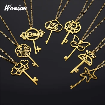 

Personalized Customized Key Name Necklace Pendant for Women Men Lovers Vintage Choker Custom-made Stainless Steel Jewelry Bijoux