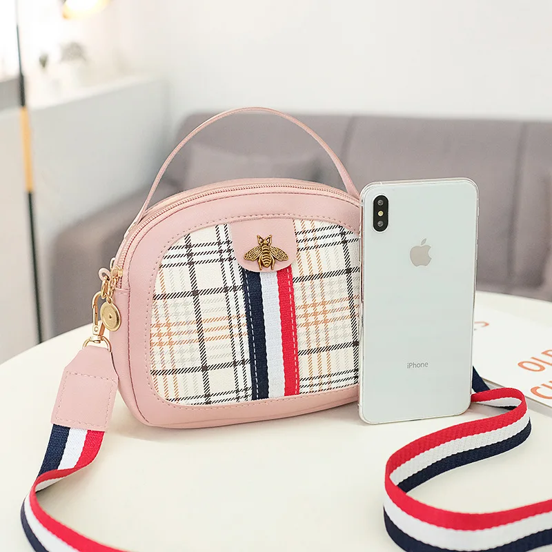 

Sheng chuang Beauty 2019 Summer Shoulder Cross-body Hand Wide Woven Strap Bees Plaid Pattern Ladies' Shell Small Square Bag