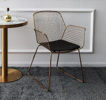 

Wholesale Hot Top Sale Promotion Modern Loft Metal Steel Nordic Design fashion gold color dining Room Side cheap wire chair 1PC