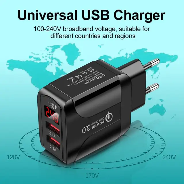 2.4A USB Plug Travel Charger 2 Port Fast Multiple Charger With