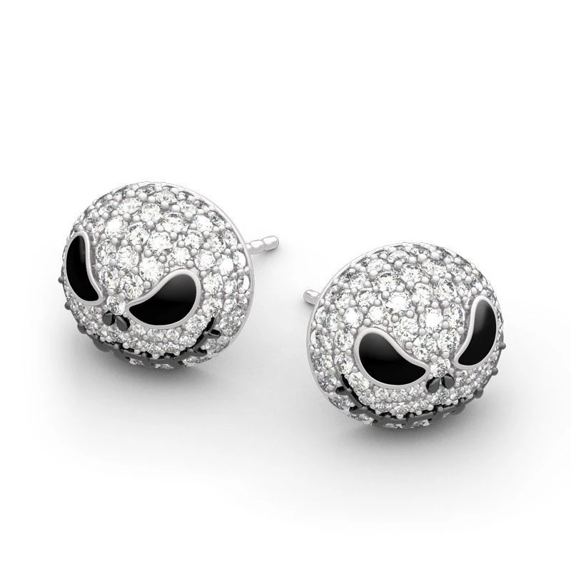 Nightmare Before Christmas Jack skull Silver Circle Crystal Earrings Cartoon Gothic Party Jewelry Skull Stud Earrings Women girl